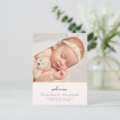 Chic Letting Baby Girl-Geburtsankündigung Postkarte (Stehend Vorderseite)