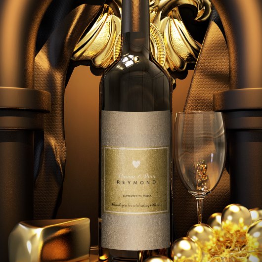 Chic Liebe Herz Gold Klasse & Eleganz Hochzeit Weinetikett