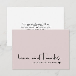 Chic Liebe und Dank Casual Schrift Rosa Dankeskarte