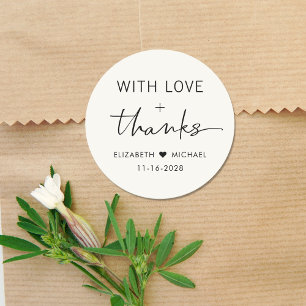 Chic Liebe und Dank Cream Wedding Runder Aufkleber