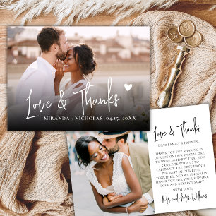 Chic Liebe und Dank Herz Schrift 2 Foto Hochzeit  Dankeskarte