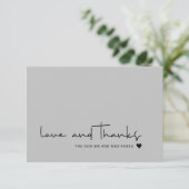 Chic Liebe und Dank Lässig Script Grau Vielen Dank Dankeskarte (Stehend Vorderseite)