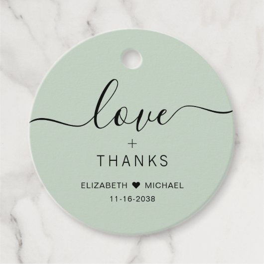 Chic Liebe und Dank Sage Green Wedding Geschenkanhänger (Vorderseite)