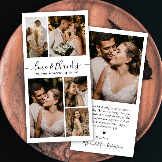 Chic Liebe und dank Script Foto Collage Hochzeit Dankeskarte