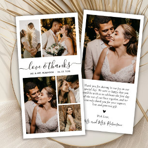 Chic Liebe und dank Script Foto Collage Hochzeit Dankeskarte