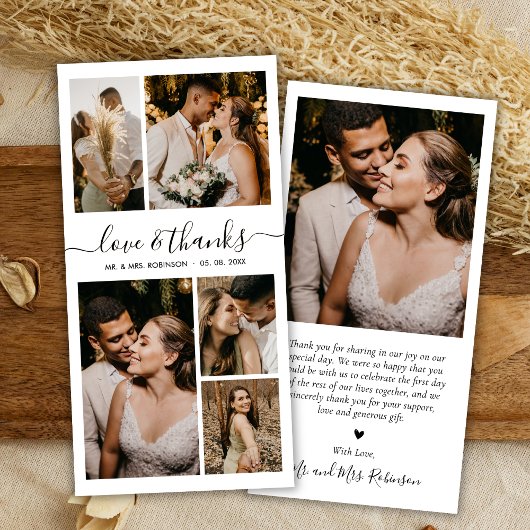 Chic Liebe und dank Script Foto Collage Hochzeit Dankeskarte