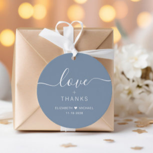Chic Liebe und Dank Staubblau Hochzeit Geschenkanhänger