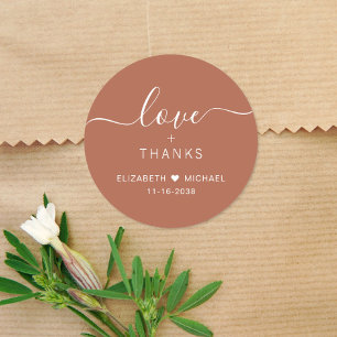 Chic Liebe und Dank Terracotta Wedding Vielen Dank Runder Aufkleber