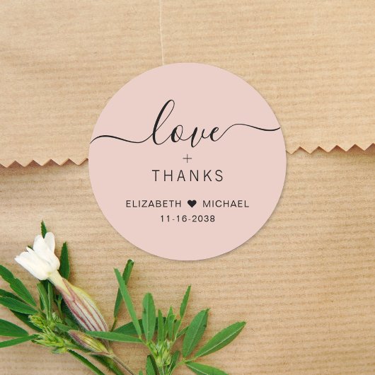 Chic Liebe und danke Blush Pink Hochzeit Vielen Da Runder Aufkleber