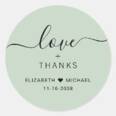 Chic Liebe und vielen Dank an Sage Green Wedding V Runder Aufkleber (Vorderseite)