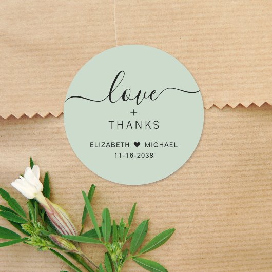 Chic Liebe und vielen Dank an Sage Green Wedding V Runder Aufkleber
