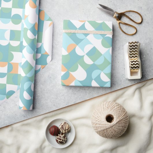 Chic Light Aquamarin Blue Green Circles Art Patter Geschenkpapier (Kunsthandwerk)