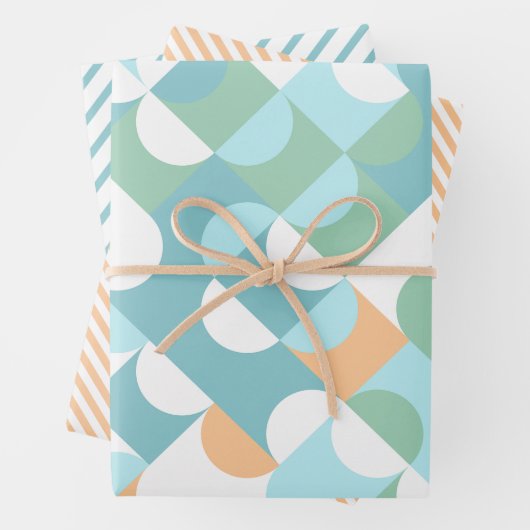 Chic Light Aquamarin Blue Green Circles Art Patter Geschenkpapier Set (Beispiel)