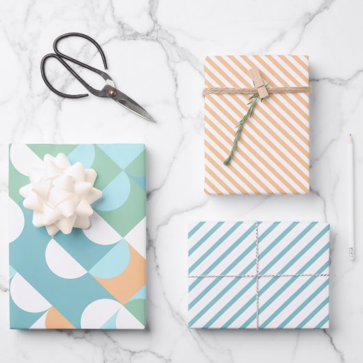 Chic Light Aquamarin Blue Green Circles Art Patter Geschenkpapier Set (Vorderseite)
