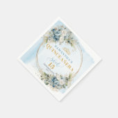 Chic Light Blue Floral Gold Glitter 15th Birthday Serviette (Ecke)