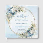 Chic Light Blue Floral Gold Glitter Boho Wedding Gästebuch (Vorderseite)