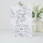 Chic Light Blue Marmor mit Silver Glitzer Save The Date (Stehend Vorderseite)
