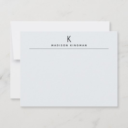 Chic Light Blue Modern Monogram Initial Name Mitteilungskarte (Vorderseite)