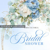Chic Light Blue Peonies Eucalyptus Bridal Shower Einladung