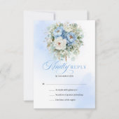 Chic Light Blue Peonies Gold Wedding RSVP Karte (Vorderseite)