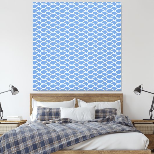 Chic Light Blue Tile Ocean Waves Muster Leinwanddruck (Insitu (Schlafzimmer))