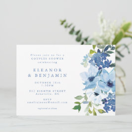Chic Light Blue Watercolor Blumenpaare Dusche Einladung