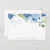 Chic Light Blue Watercolor Blumenschrift Custom Dankeskarte (Vorne/Hinten)