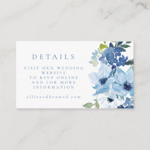 Chic Light Blue Watercolor Floral Wedding Website Begleitkarte