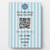 Chic Light Blue & White Stripes QR Code Wifi Fotoplatte (Vorderseite)
