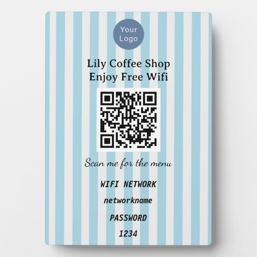 Chic Light Blue & White Stripes QR Code Wifi Fotoplatte (Vorderseite)