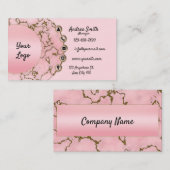 Chic Light Blush Pink Marble Gold Glitzer Script Visitenkarte (Vorne/Hinten)
