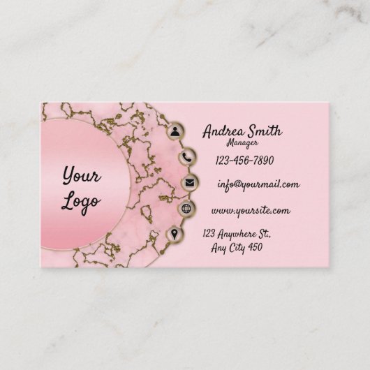 Chic Light Blush Pink Marble Gold Glitzer Script Visitenkarte (Vorderseite)