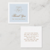 Chic light dusty blue custom logo thank you card quadratische visitenkarte (Vorne/Hinten)