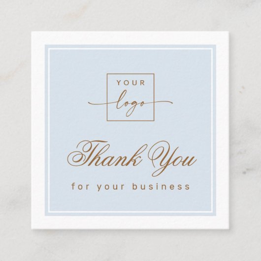 Chic light dusty blue custom logo thank you card quadratische visitenkarte (Vorderseite)