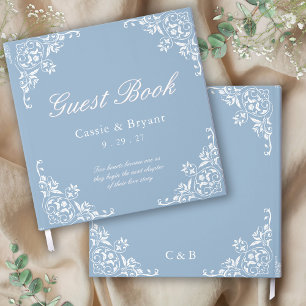 Chic Light Dusty Blue White Wedding Guest Book Gästebuch