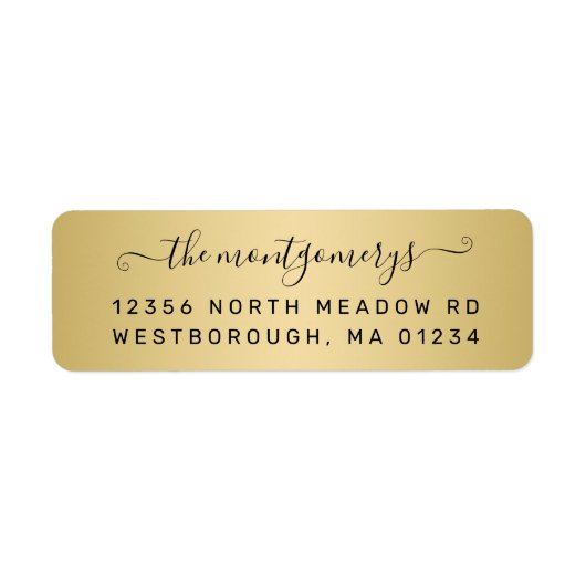 Chic Light Gold Black Script Rücksendeadresse (Vorne)