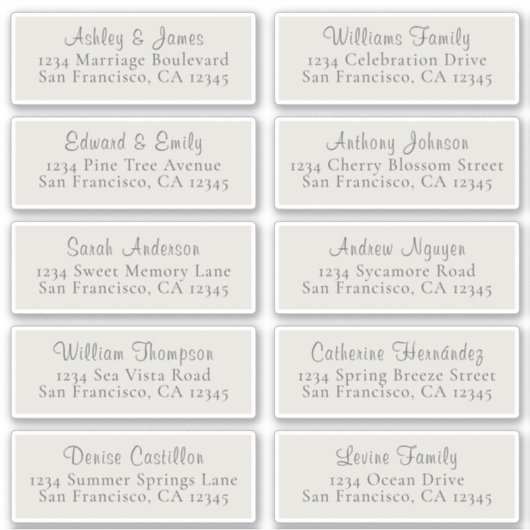 Chic Light Gray Wedding Guest Address Labels (Vorderseite)