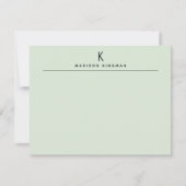 Chic Light Green Modern Monogram Initial Name Mitteilungskarte (Vorderseite)