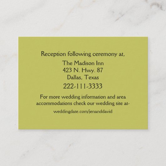 Chic Light Moss Green Wedding Card Begleitkarte (Vorderseite)