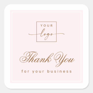 Chic light pink custom logo thank you quadratischer aufkleber