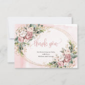 Chic Light Pink Floral Eucalyptus Thank You Card Dankeskarte (Vorderseite)