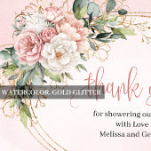 Chic Light Pink Floral Eucalyptus Thank You Card Dankeskarte