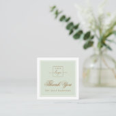 Chic light sage green custom logo thank you card quadratische visitenkarte (Stehend Vorderseite)