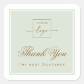 Chic light sage green custom logo thank you quadratischer aufkleber (Vorderseite)