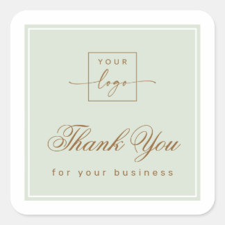Chic light sage green custom logo thank you quadratischer aufkleber