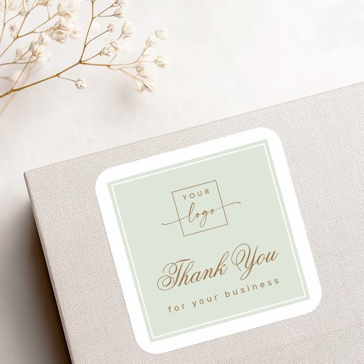 Chic light sage green custom logo thank you quadratischer aufkleber