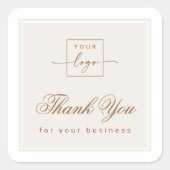 Chic light tan brown custom logo thank you quadratischer aufkleber (Vorderseite)