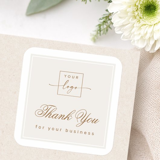 Chic light tan brown custom logo thank you quadratischer aufkleber