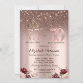 Chic Lights, Burgunder Glitzer, Rose Gold 75. Einladung (Vorderseite)