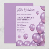 Chic Lila 98. Geburtstag Einladungen Balloons (Vorne/Hinten)
